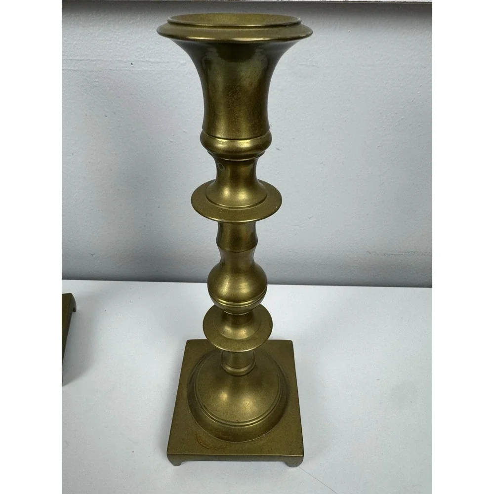 Vtg Mid Century Brass Candlesticks Pair 9.5